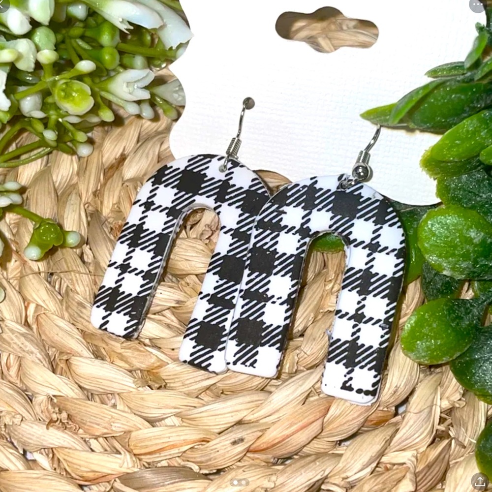 checkered polymer clay Halloween earrings with